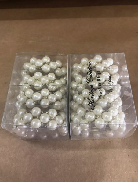 Set Of 4 Pearl On Silver Napkin Holder