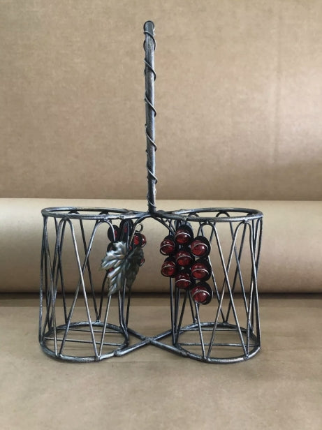 Vintage Wired Metal Grapewine Double Wine Bottle Holder Carrier Handle